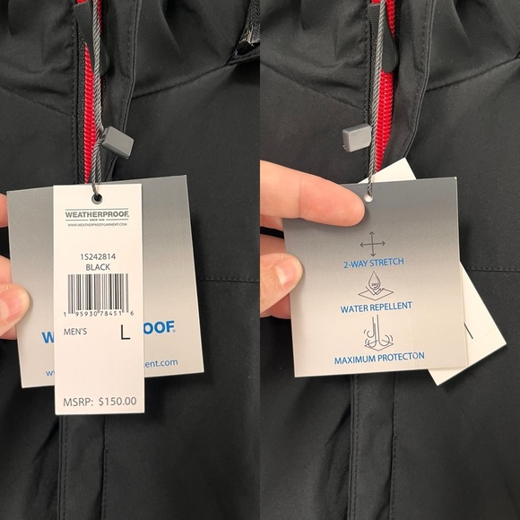 NWT Weatherproof Men’s Two-Way Stretch Rain Jacket L Black - Picture 8 of 14